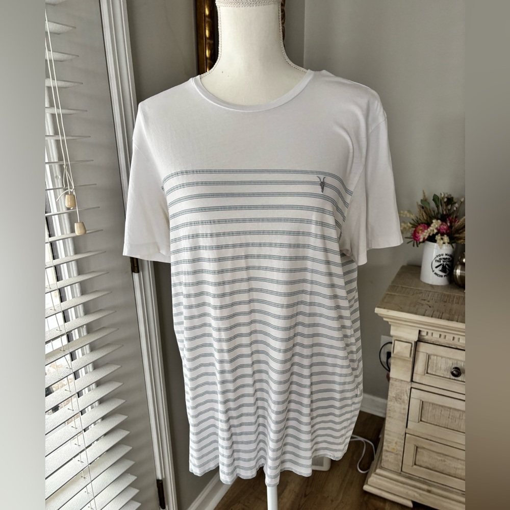 All Saints 100% cotton striped crew neck tee shirt size large